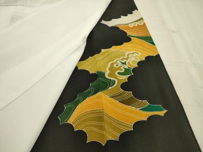 平和屋着物■豪華黒留袖　駒刺繍　立波文　金彩　正絹　逸品　AABC7378ma