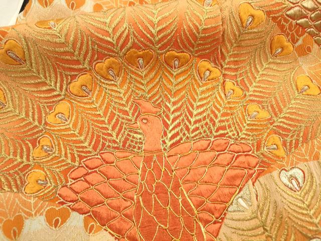 平和屋着物■豪華黒留袖　駒刺繍　孔雀青海波　金彩　正絹　逸品　AABC7382ma