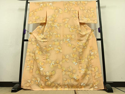 平和屋着物▽上質な小紋　単衣　枝花文　正絹　逸品　AABC7481jh