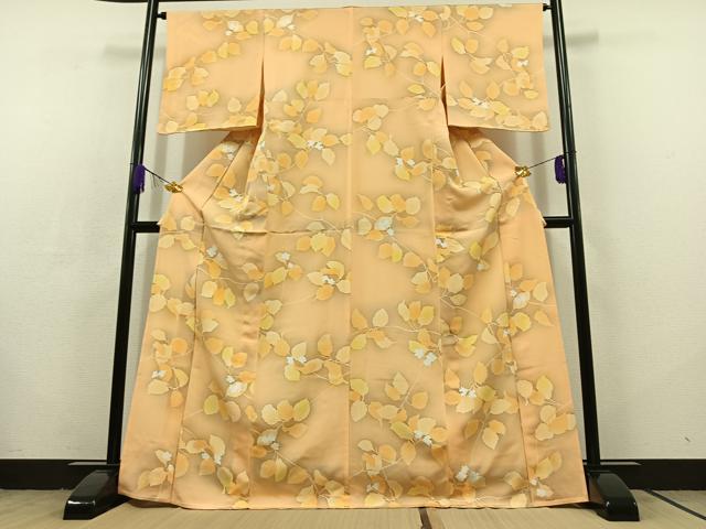 平和屋着物▽上質な小紋　単衣　枝花文　正絹　逸品　AABC7481jh