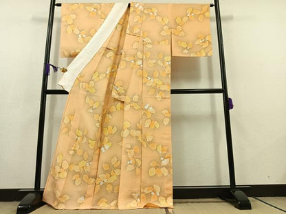 平和屋着物▽上質な小紋　単衣　枝花文　正絹　逸品　AABC7481jh