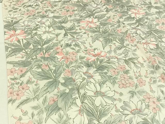 平和屋着物▽上質な小紋 単衣 手描き 草花文 ロング丈 正絹 逸品 AABC7482jh