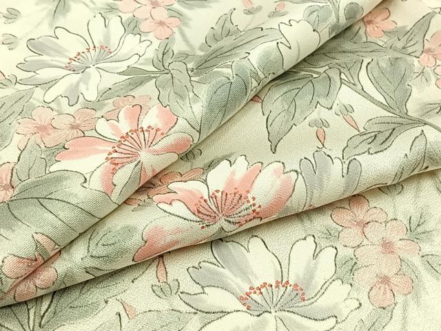 平和屋着物▽上質な小紋 単衣 手描き 草花文 ロング丈 正絹 逸品 AABC7482jh