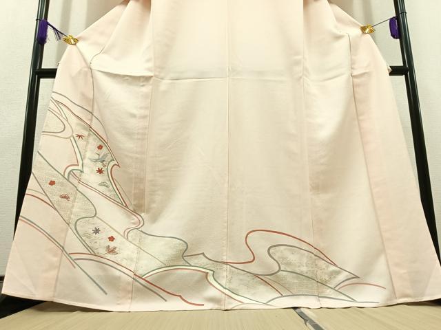 平和屋着物▽訪問着 単衣 刺繍 飛鶴松竹梅文 金糸 金彩 正絹 逸品 AABC7483jh
