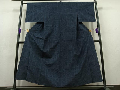 平和屋着物▽上質な紬 単衣 草花文 正絹 逸品 AABC7484jh