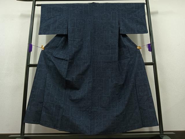 平和屋着物▽上質な紬 単衣 草花文 正絹 逸品 AABC7484jh