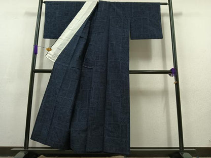 平和屋着物▽上質な紬 単衣 草花文 正絹 逸品 AABC7484jh
