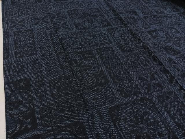平和屋着物▽上質な紬 単衣 草花文 正絹 逸品 AABC7484jh
