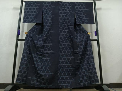 平和屋着物▽上質な紬 単衣 幾何学文様 やまと誂製 正絹 逸品 AABC7485jh