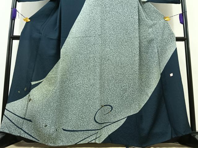 平和屋着物▽訪問着 単衣 作家物 刺繍 舞葉文 たたき染め 金糸 正絹 逸品 AABC7486jh