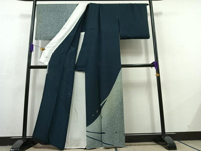 平和屋着物▽訪問着 単衣 作家物 刺繍 舞葉文 たたき染め 金糸 正絹 逸品 AABC7486jh