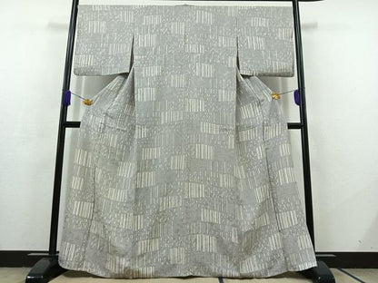 平和屋着物▽上質な小紋 単衣 横段文 正絹 逸品 AABC7487jh