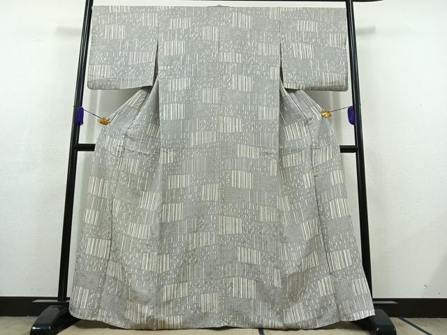 平和屋着物▽上質な小紋 単衣 横段文 正絹 逸品 AABC7487jh