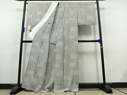 平和屋着物▽上質な小紋 単衣 横段文 正絹 逸品 AABC7487jh