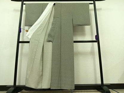 平和屋着物▽上質な小紋 単衣 蚊絣 正絹 逸品 AABC7493jh