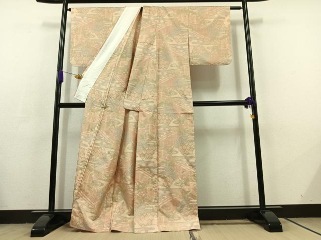 平和屋着物▽本場大島紬 単衣 風景吉祥花文 正絹 逸品 AABC7495jh