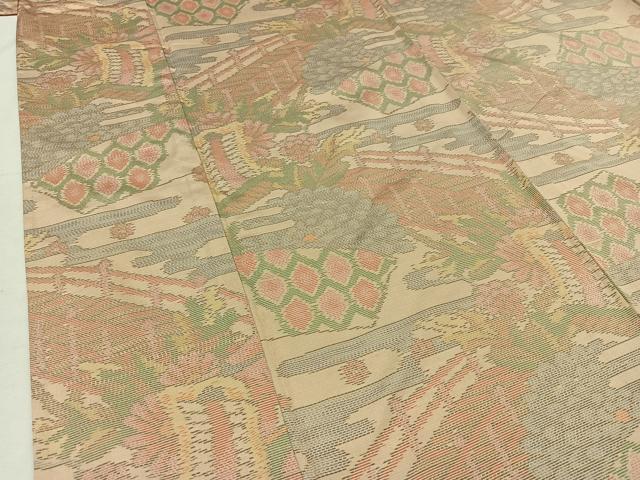 平和屋着物▽本場大島紬 単衣 風景吉祥花文 正絹 逸品 AABC7495jh