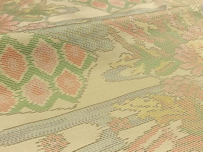 平和屋着物▽本場大島紬 単衣 風景吉祥花文 正絹 逸品 AABC7495jh