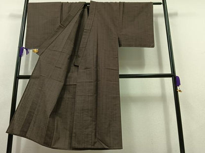 平和屋着物▽男性 紬 単衣 縞 正絹 逸品 AABC7496jh