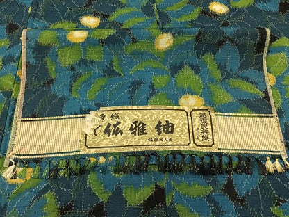 平和屋着物▽紘雅紬 単衣 草花文 反端付き 正絹 逸品 AABC7498jh