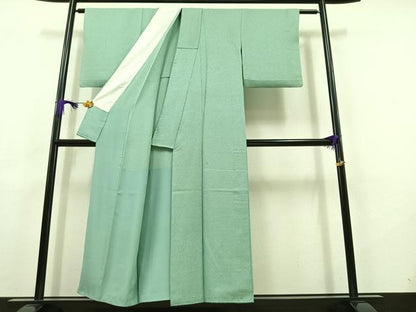 平和屋着物▽上質な色無地 単衣 錆青磁色 正絹 逸品 AABC7500jh