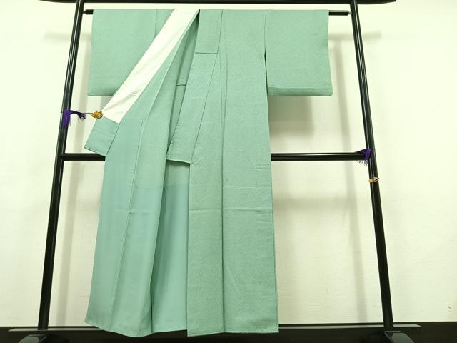平和屋着物▽上質な色無地 単衣 錆青磁色 正絹 逸品 AABC7500jh