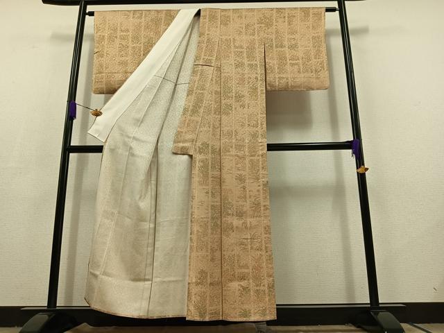 平和屋着物▽小紋 単衣 草花文 洗える着物 AABC7501jh