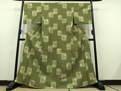 平和屋着物▽小紋　単衣　流水花文　洗える着物　AABC7502jh