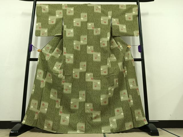 平和屋着物▽小紋　単衣　流水花文　洗える着物　AABC7502jh