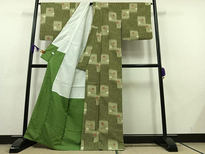 平和屋着物▽小紋　単衣　流水花文　洗える着物　AABC7502jh