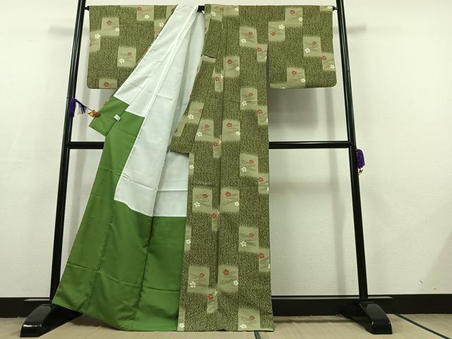 平和屋着物▽小紋　単衣　流水花文　洗える着物　AABC7502jh