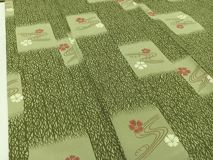 平和屋着物▽小紋　単衣　流水花文　洗える着物　AABC7502jh