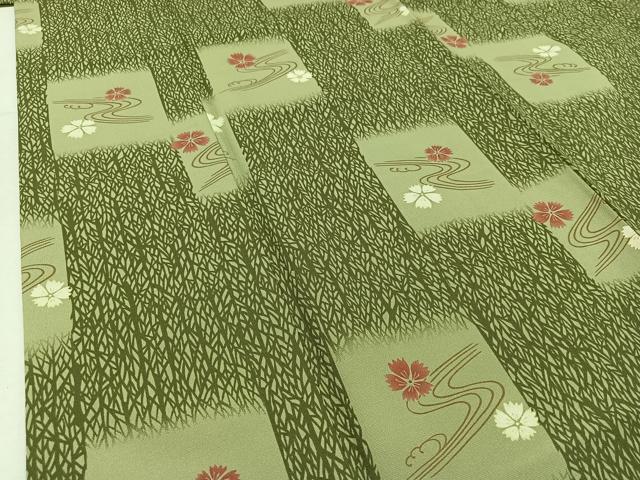 平和屋着物▽小紋　単衣　流水花文　洗える着物　AABC7502jh
