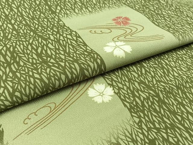 平和屋着物▽小紋　単衣　流水花文　洗える着物　AABC7502jh