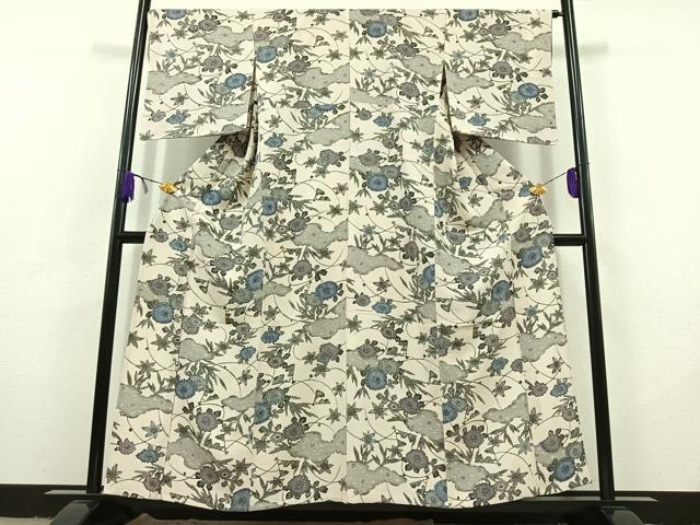 平和屋着物▽上質な小紋 単衣 型染め 草花文 正絹 逸品 AABC7503jh