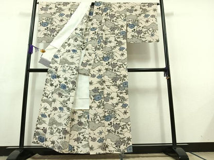 平和屋着物▽上質な小紋 単衣 型染め 草花文 正絹 逸品 AABC7503jh