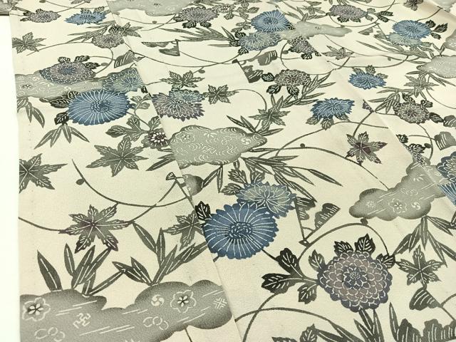 平和屋着物▽上質な小紋 単衣 型染め 草花文 正絹 逸品 AABC7503jh