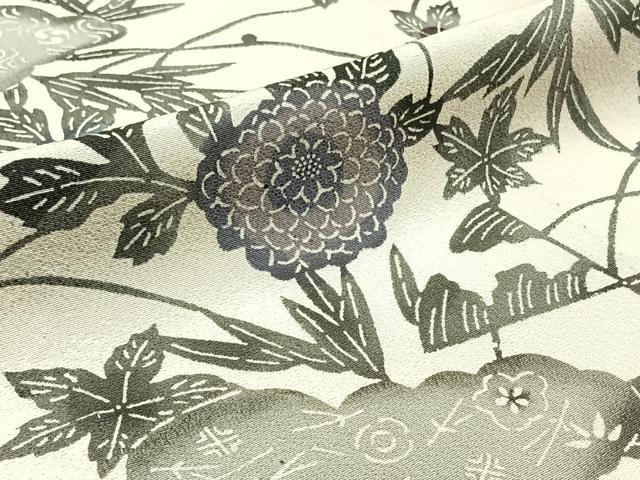 平和屋着物▽上質な小紋 単衣 型染め 草花文 正絹 逸品 AABC7503jh