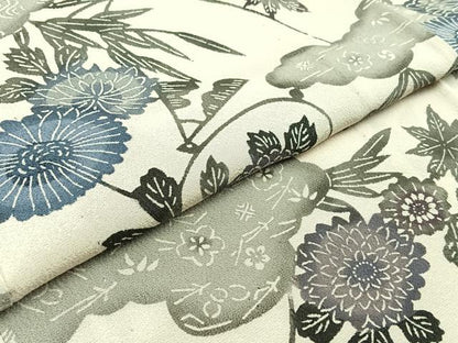 平和屋着物▽上質な小紋 単衣 型染め 草花文 正絹 逸品 AABC7503jh