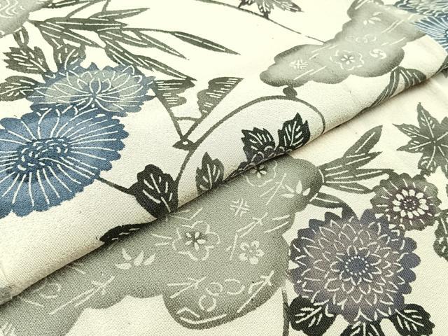 平和屋着物▽上質な小紋 単衣 型染め 草花文 正絹 逸品 AABC7503jh