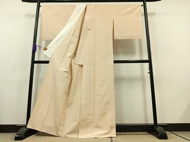 平和屋着物▽上質な紬 単衣 薄卵色 正絹 逸品 AABC7504jh