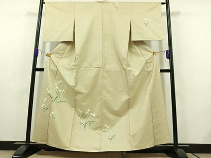 平和屋着物▽本加賀友禅作家 成竹登茂男 訪問着 単衣 白山紬 草花文 正絹 逸品 AABC7505jh