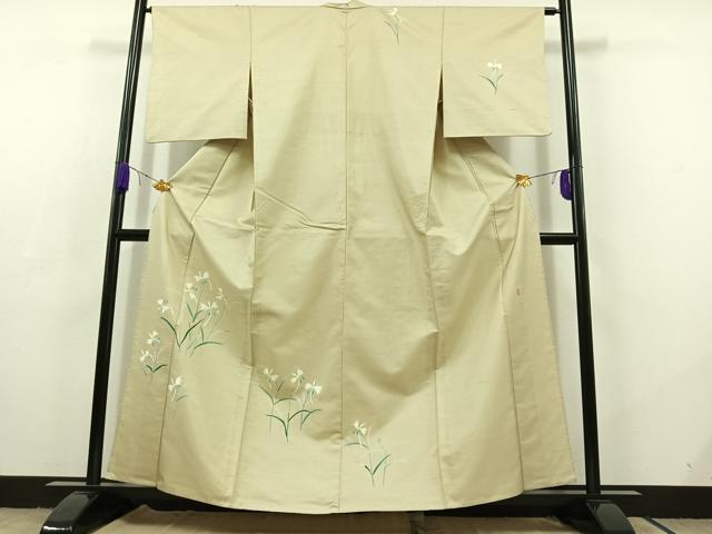 平和屋着物▽本加賀友禅作家 成竹登茂男 訪問着 単衣 白山紬 草花文 正絹 逸品 AABC7505jh