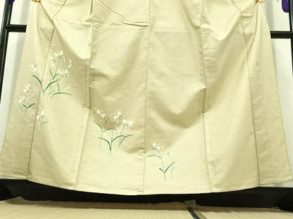平和屋着物▽本加賀友禅作家 成竹登茂男 訪問着 単衣 白山紬 草花文 正絹 逸品 AABC7505jh