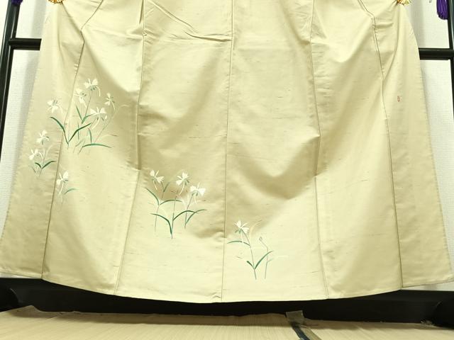 平和屋着物▽本加賀友禅作家 成竹登茂男 訪問着 単衣 白山紬 草花文 正絹 逸品 AABC7505jh