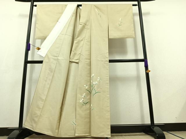 平和屋着物▽本加賀友禅作家 成竹登茂男 訪問着 単衣 白山紬 草花文 正絹 逸品 AABC7505jh