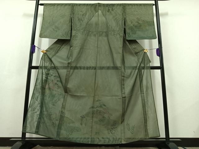 平和屋着物▽訪問着 無双 紗袷 紗×紗 風景花文 銀彩 正絹 逸品 AABC7508jh