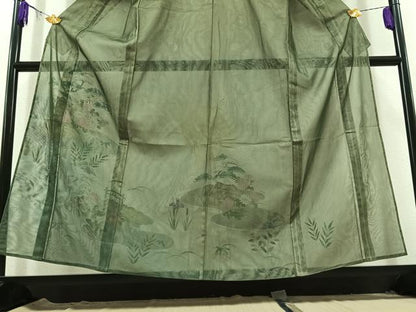 平和屋着物▽訪問着 無双 紗袷 紗×紗 風景花文 銀彩 正絹 逸品 AABC7508jh