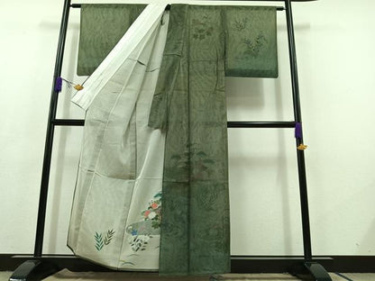 平和屋着物▽訪問着 無双 紗袷 紗×紗 風景花文 銀彩 正絹 逸品 AABC7508jh