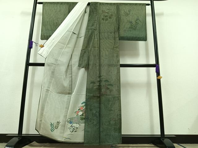 平和屋着物▽訪問着 無双 紗袷 紗×紗 風景花文 銀彩 正絹 逸品 AABC7508jh